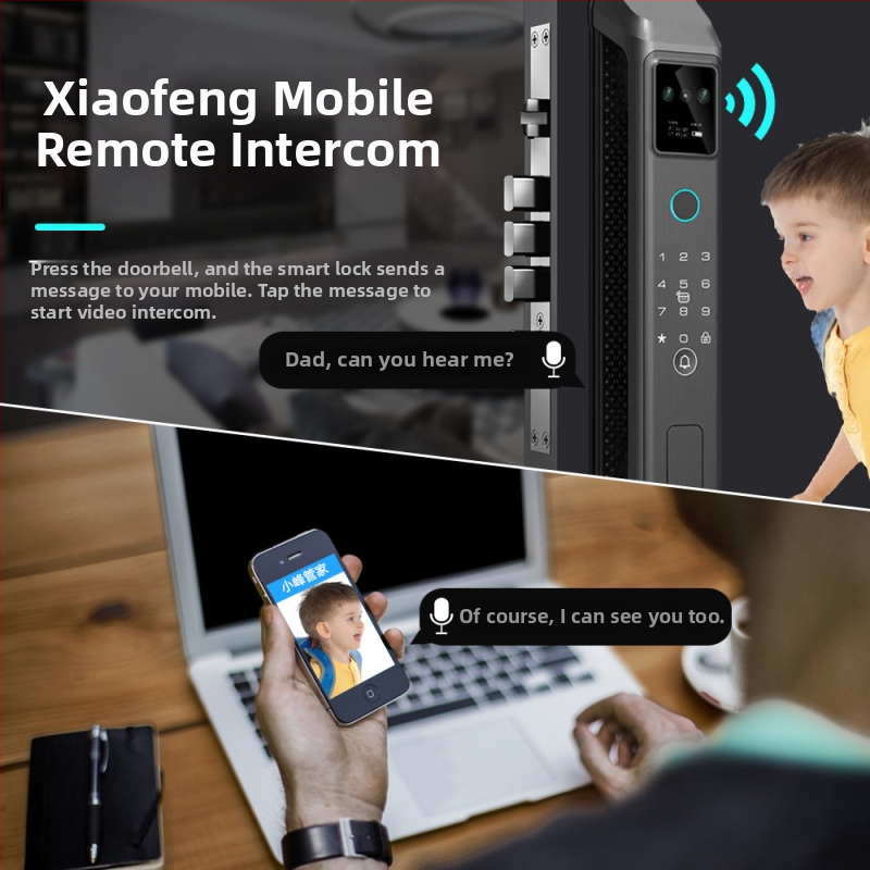 3D arcfelismeréssel és videó interkommal rendelkező intelligens zár — hozzáférés jelszó és ujjlenyomat alapú, 50 ujjlenyomat tárolás, <0,5 s beolvasás, FAR 0,0001%, -20–70°C, >10 000 ciklus