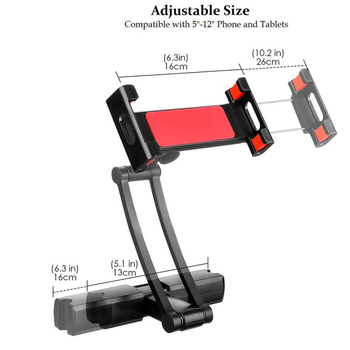 Дръжка за таблет и телефон за автомобил, за задната седалка, прибираща се, върти се на 360°, сгъваема, модел PB-45B, съвместима с iPad/iPhone