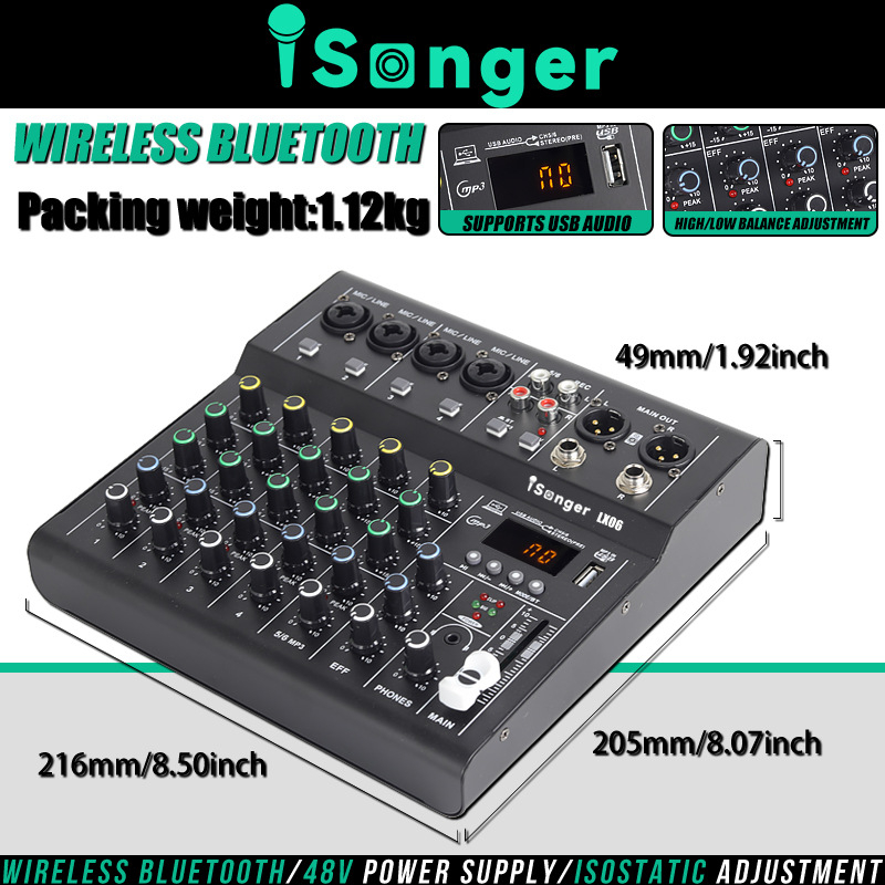 Μίξερ Bluetooth με μικρόφωνο με εφέ ρεβέρμπ για καραόκε, 2/4/6/8 καναλιών, yaflt (Bluetooth • μικρόφωνο με εφέ ρεβερμπ • 2/4/6/8 καναλιών • yaflt)