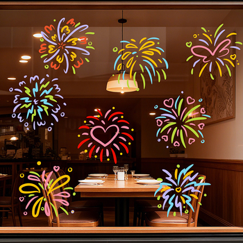 Стикери за прозорци за Нова година – цветни фойерверки, декорация за стъкло и врати, електростатичен филм