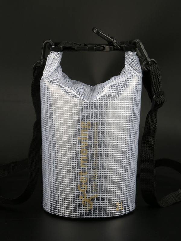 Vodootporna bucket torba s klip mrežom, PVC materijal, leisure stil, otisnuto logo, crossbody naramenica