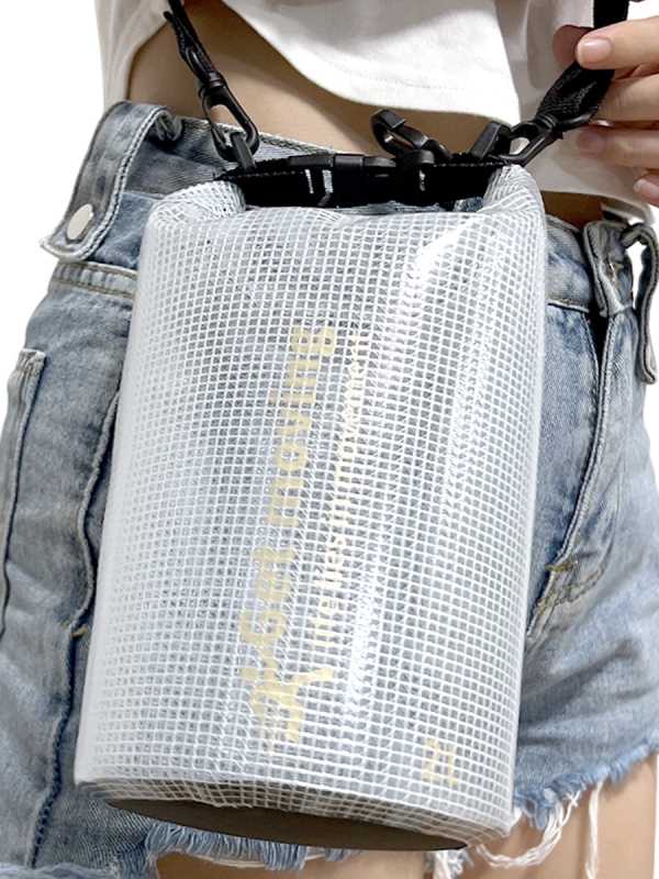 Vodootporna bucket torba s klip mrežom, PVC materijal, leisure stil, otisnuto logo, crossbody naramenica