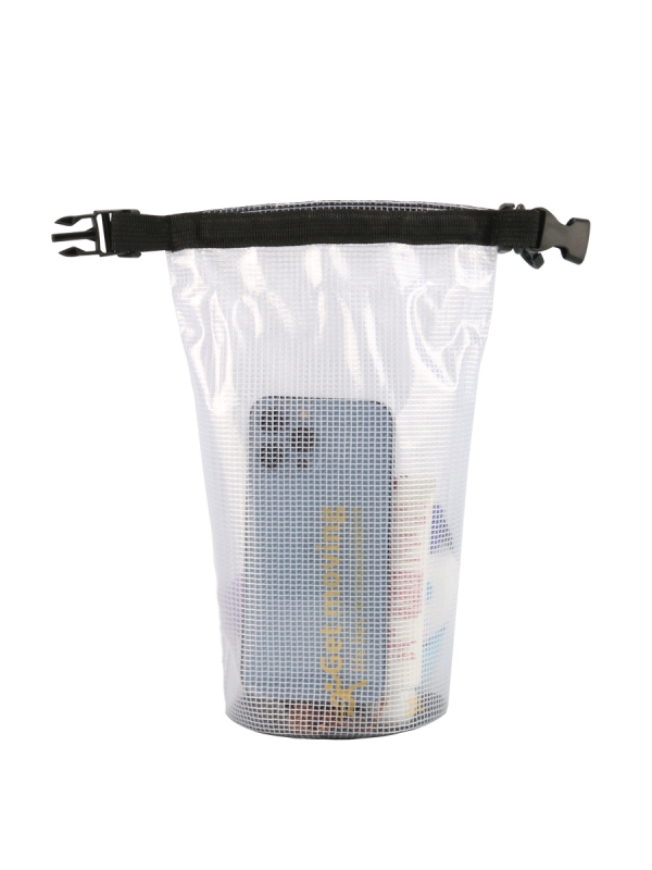 Vodootporna bucket torba s klip mrežom, PVC materijal, leisure stil, otisnuto logo, crossbody naramenica