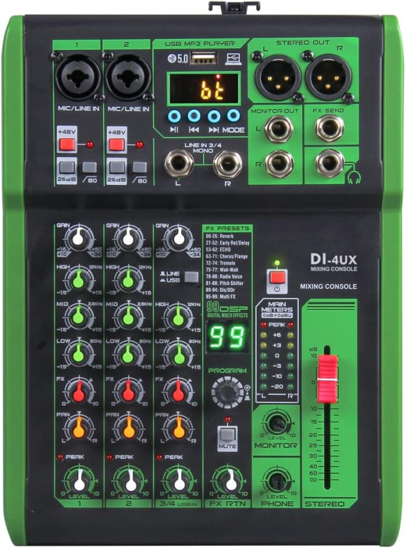 SI/DI 4/6/8-καναλιού επαγγελματικός μίκτης με DSP εφέ για σκηνή, KTV, ηχογράφηση σε κινητό/υπολογιστή και ζωντανή μετάδοση