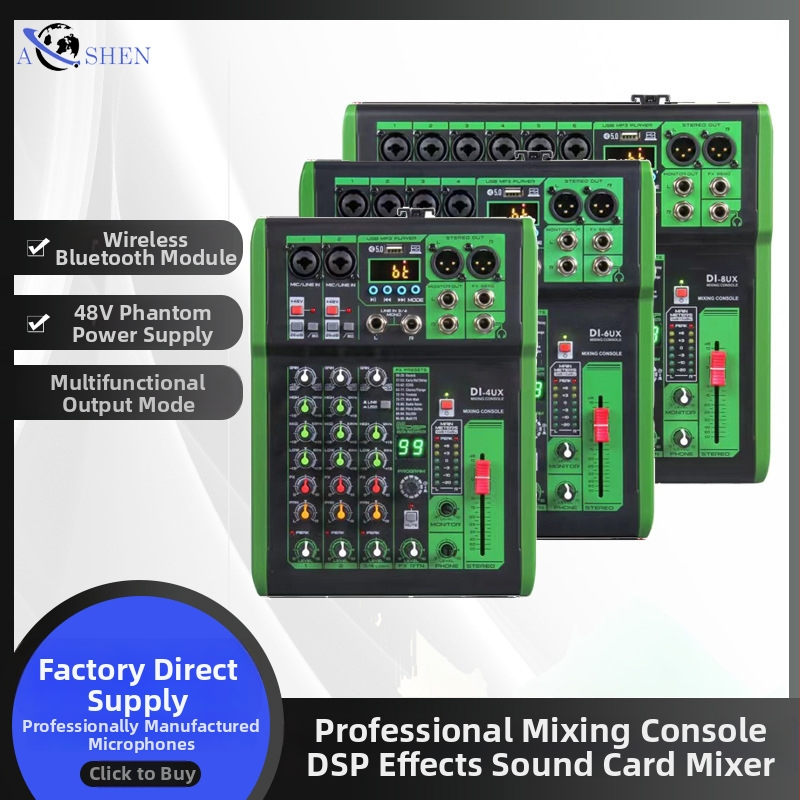 SI/DI 4/6/8-kanálový profesionálny mixér s DSP efektmi pre scénu, KTV, nahrávanie na mobilnom/počítači a živé vysielanie