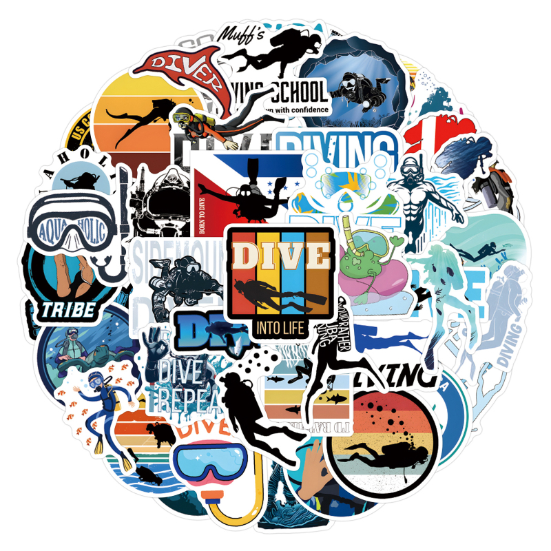 Búvárgraffiti matricaszett poggyászhoz és telefonokhoz, nordic stílus, vízálló HD nyomtatás