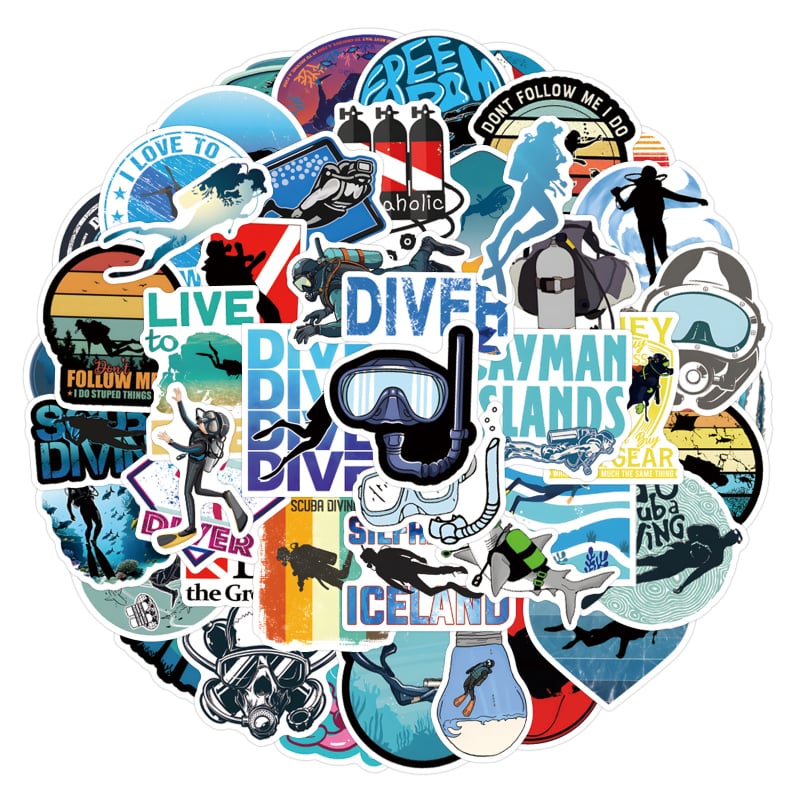 Búvárgraffiti matricaszett poggyászhoz és telefonokhoz, nordic stílus, vízálló HD nyomtatás