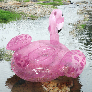 PVC napuhani flamingo sa šljokicama, plivajući ležaljka za bazen, velikog formata, za odrasle, prozirna