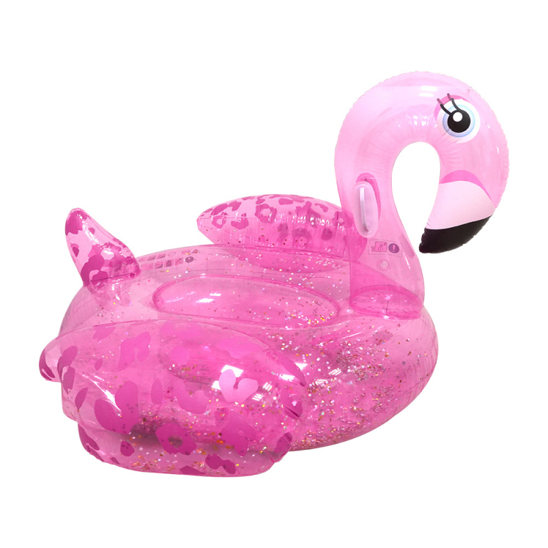 PVC napuhani flamingo sa šljokicama, plivajući ležaljka za bazen, velikog formata, za odrasle, prozirna