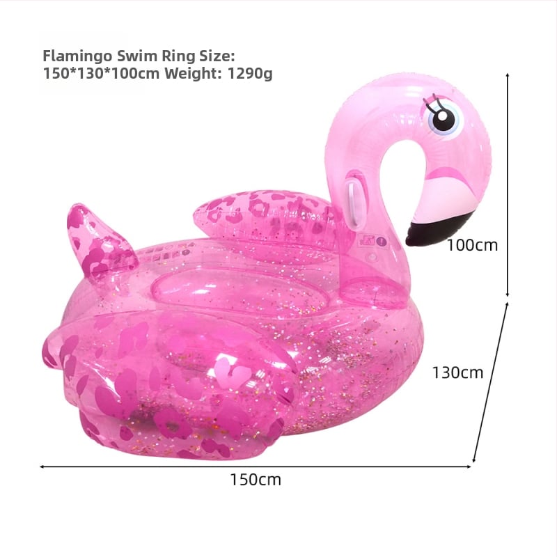 PVC napuhani flamingo sa šljokicama, plivajući ležaljka za bazen, velikog formata, za odrasle, prozirna