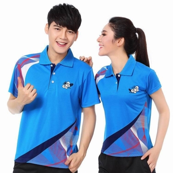 Тениска за тенис на маса, с яка, къс ръкав, унисекс, за всички сезони - 100% полиестер, смесено химическо влакно