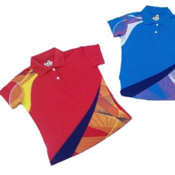 Тениска за тенис на маса, с яка, къс ръкав, унисекс, за всички сезони - 100% полиестер, смесено химическо влакно