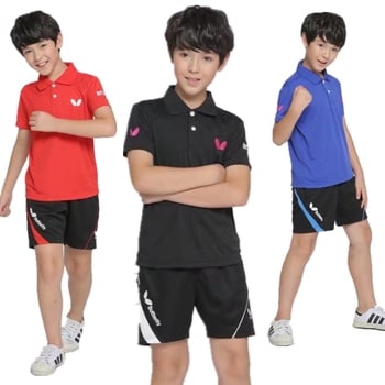 Комплект за тенис на маса за момичета – бързосъхнещ топ с къс ръкав и къси панталони, 100% полиестер; подходящ за всички сезони.