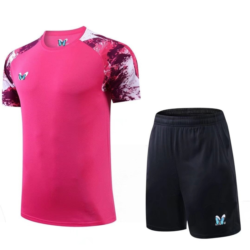 Oblečenie pre stolný tenis – rýchloschnúce, krátky rukáv, bočný vzor, unisex, vhodné pre dospelých a deti