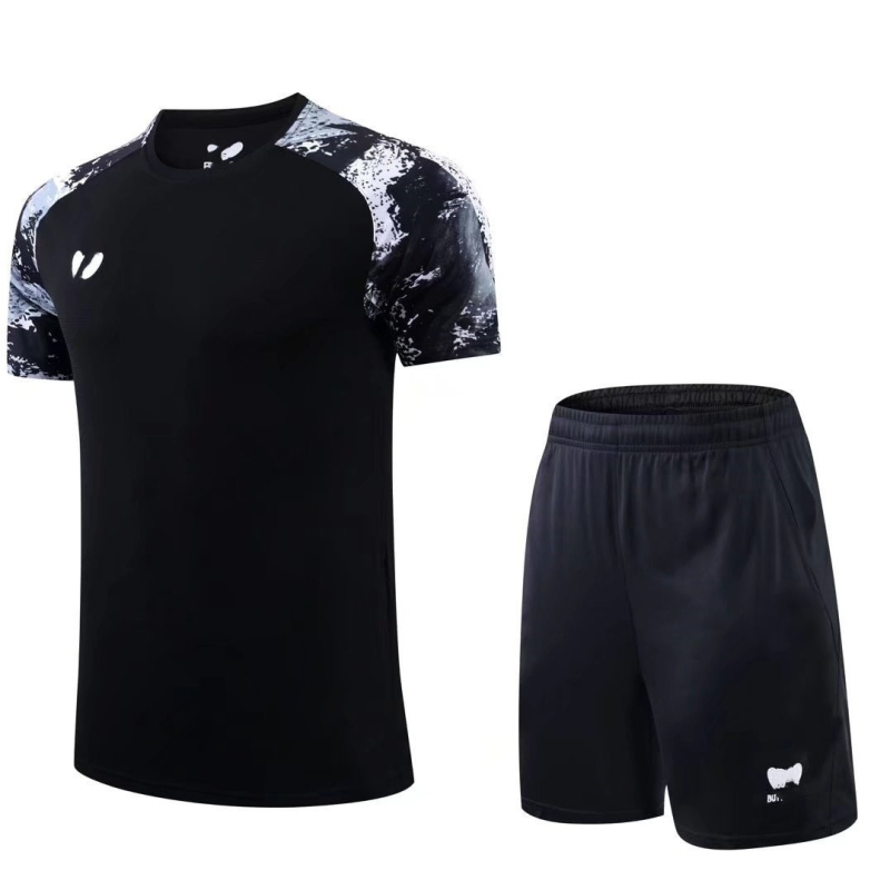 Oblečenie pre stolný tenis – rýchloschnúce, krátky rukáv, bočný vzor, unisex, vhodné pre dospelých a deti