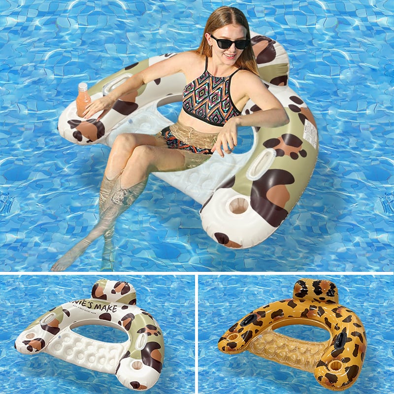 Jednoosobni U-oblik plovajući ležaj s naslonom za vodene zabave, od PVC s leopard uzorkom