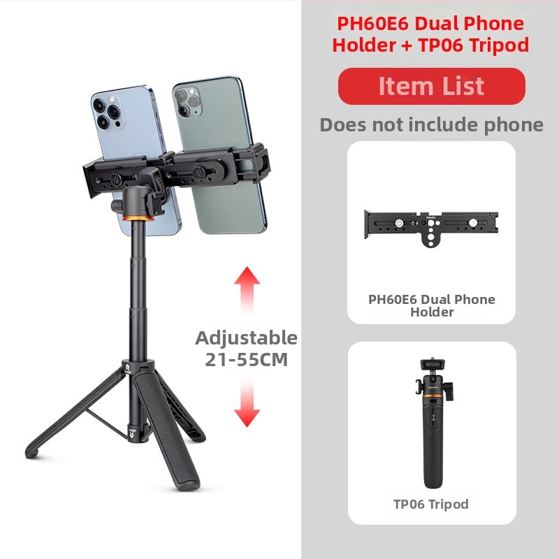 Live стрийминг двоен държач за мобилни телефони за DJI стабилизатор – алуминиева сплав, до 2 телефона, съвместим с RS4/RS3 Mini/RS3/RS2/MT2 гимбал и стойки за трипод