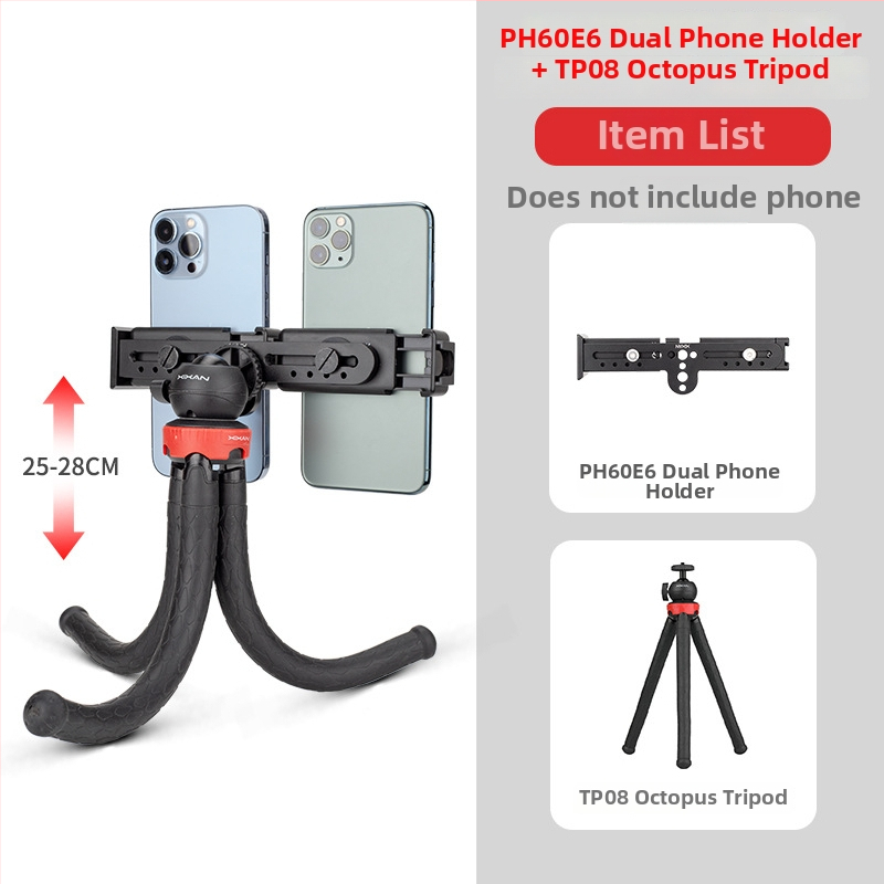 Live стрийминг двоен държач за мобилни телефони за DJI стабилизатор – алуминиева сплав, до 2 телефона, съвместим с RS4/RS3 Mini/RS3/RS2/MT2 гимбал и стойки за трипод