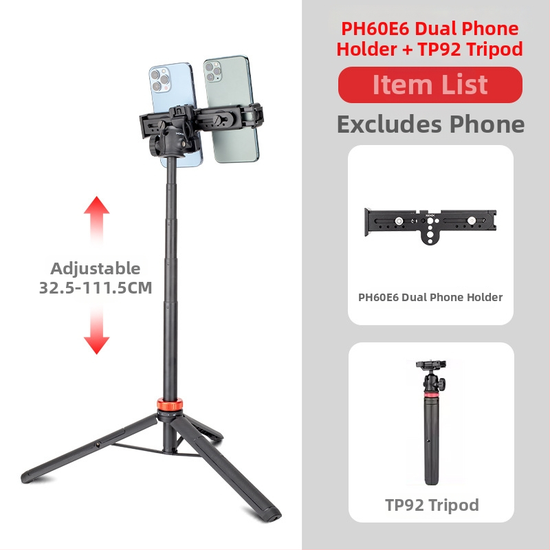 Live стрийминг двоен държач за мобилни телефони за DJI стабилизатор – алуминиева сплав, до 2 телефона, съвместим с RS4/RS3 Mini/RS3/RS2/MT2 гимбал и стойки за трипод