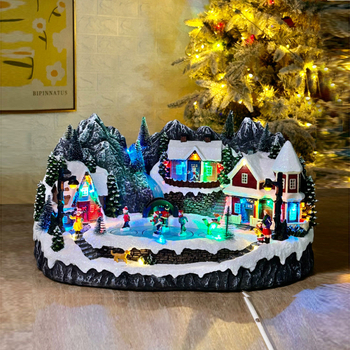 Ornament de Crăciun luminos și muzical – Casă mare pentru copii cu patinoar; decor pentru casă și magazin, stil european și american (Material: rășină; Brand: Altul; Licență IP: Nu; Sărbători: Crăciun)