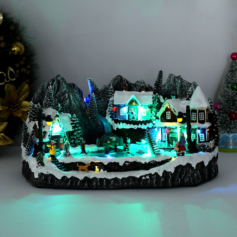 Ornament de Crăciun luminos și muzical – Casă mare pentru copii cu patinoar; decor pentru casă și magazin, stil european și american (Material: rășină; Brand: Altul; Licență IP: Nu; Sărbători: Crăciun)