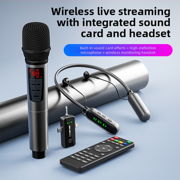 SK-619P: Všetko-v-jednom zvuková karta a mikrofón pre live streaming s monitorovaním, visenie na krku, frekvenčný rozsah 20Hz-20kHz, SNR ≥60dB, vstavaná batéria 300–500mAh, výdrž 8–12 h