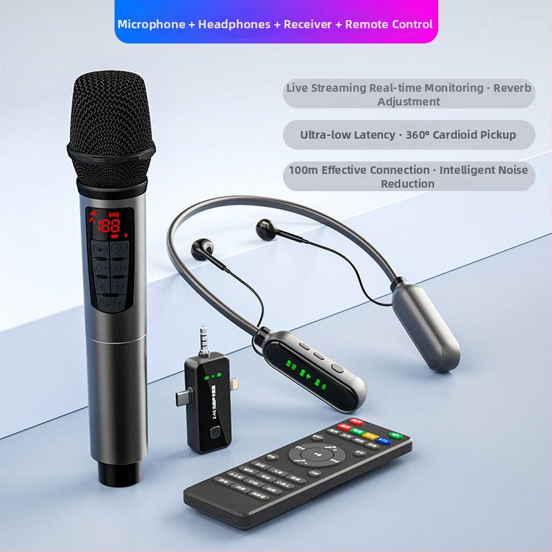 SK-619P: Všetko-v-jednom zvuková karta a mikrofón pre live streaming s monitorovaním, visenie na krku, frekvenčný rozsah 20Hz-20kHz, SNR ≥60dB, vstavaná batéria 300–500mAh, výdrž 8–12 h