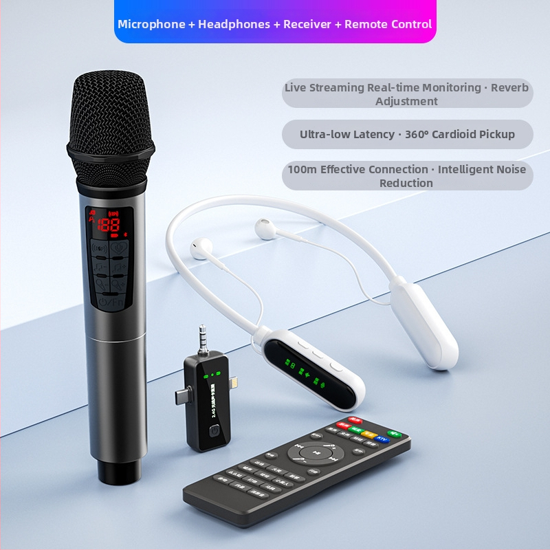 SK-619P: Všetko-v-jednom zvuková karta a mikrofón pre live streaming s monitorovaním, visenie na krku, frekvenčný rozsah 20Hz-20kHz, SNR ≥60dB, vstavaná batéria 300–500mAh, výdrž 8–12 h