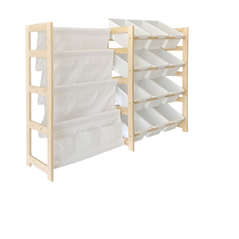 Fa gyerekjáték tároló polc, több rétegű, nagy kapacitású, hordozható padlón álló tároló szekrény gyerekeknek