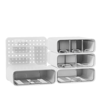 Asztali rendező doboz perforált lappal és levehető fiókkal – Modell 2508, Anyag AS, Modern minimalista stílus, Ékszer és irodaszer tárolása