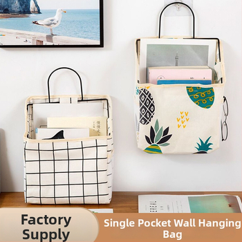 Nástenný textilný úložný organizér s jednou kapsou a šikmým otvorom, nepremokavý bavlneno-lanový materiál, viaceré použitia