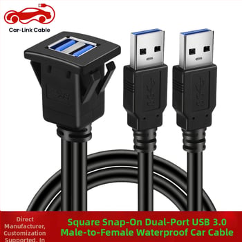 Štvorcový USB kábel so dvoma portmi USB 3.0/2.0, vodotesný pre palubnú dosku auta, lode a motocyklu