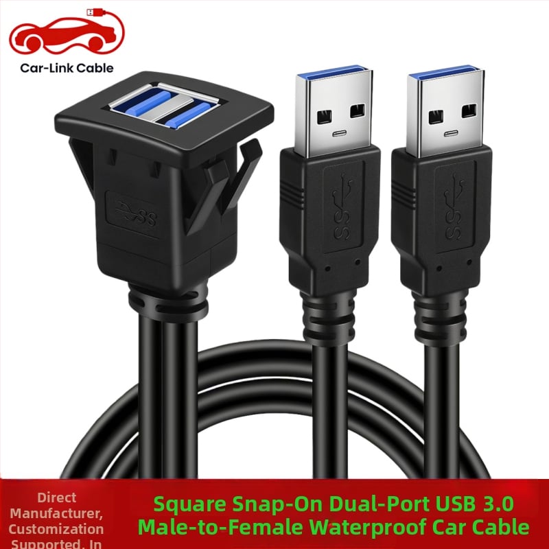 Štvorcový USB kábel so dvoma portmi USB 3.0/2.0, vodotesný pre palubnú dosku auta, lode a motocyklu