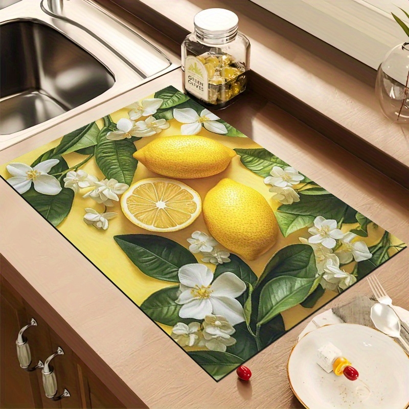 Правоъгълна дренажна подложка за кухненски плот с държач за съдове и прибори; полиестерно влакно; водопоглъщаща и устойчива на петна; релефна текстура; стил пасторален/минималистичен