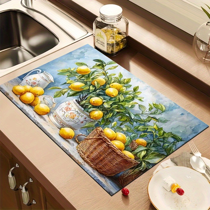 Правоъгълна дренажна подложка за кухненски плот с държач за съдове и прибори; полиестерно влакно; водопоглъщаща и устойчива на петна; релефна текстура; стил пасторален/минималистичен
