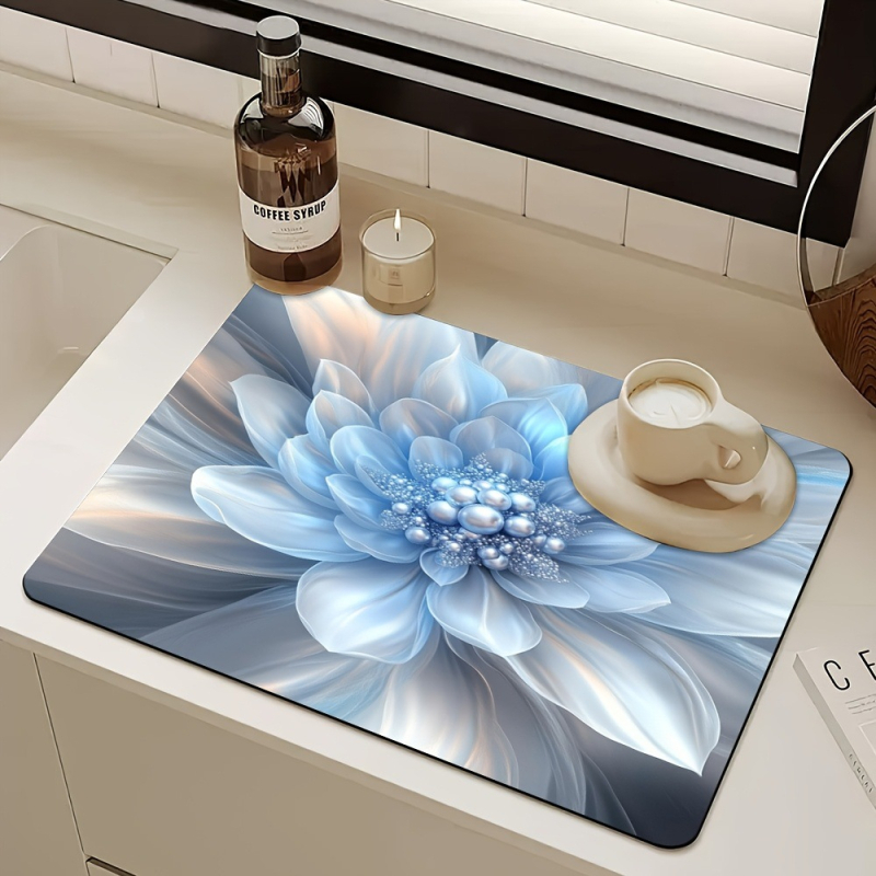 Правоъгълна дренажна подложка за кухненски плот с държач за съдове и прибори; полиестерно влакно; водопоглъщаща и устойчива на петна; релефна текстура; стил пасторален/минималистичен