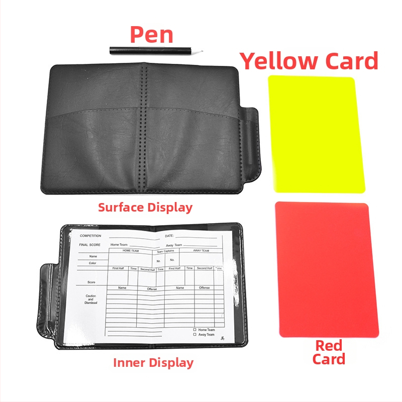 Set červených a žltých kariet rozhodcu futbalu s perom (PVC) — 500 ks, pre futbal, basketbal, badminton, volejbal; tabuľka skóre