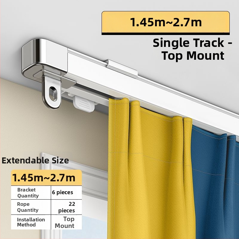 Systém koľajníc na závesy pre okno — hliníková zliatina, rozťahovateľný, tichý, dvojdráha, posúvacie kolieska