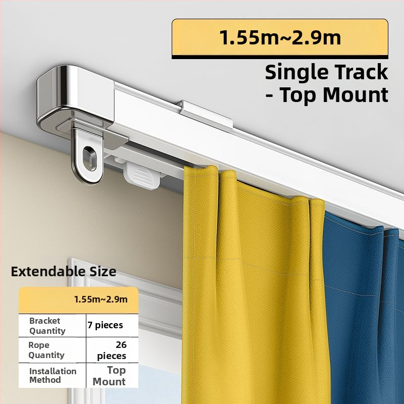 Systém koľajníc na závesy pre okno — hliníková zliatina, rozťahovateľný, tichý, dvojdráha, posúvacie kolieska