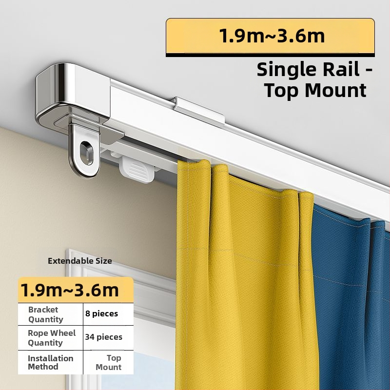 Systém koľajníc na závesy pre okno — hliníková zliatina, rozťahovateľný, tichý, dvojdráha, posúvacie kolieska