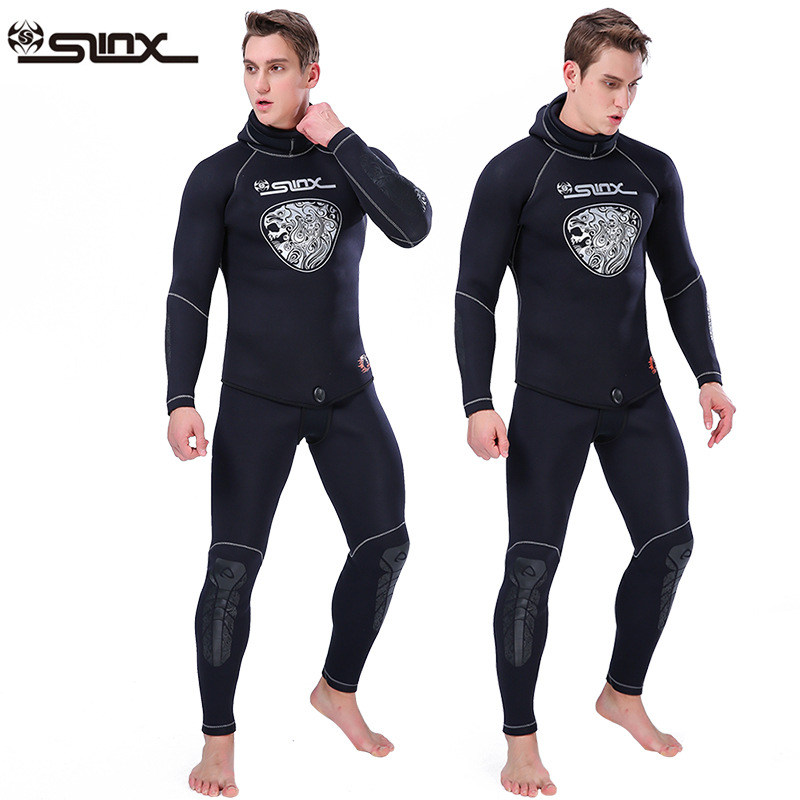Wetsuit s dugim rukavima i kapuljačom, 5 mm neopren + najlon, za ronjenje i plivanje, odrasli muškarac, dvodijelni SLINX wetsuit