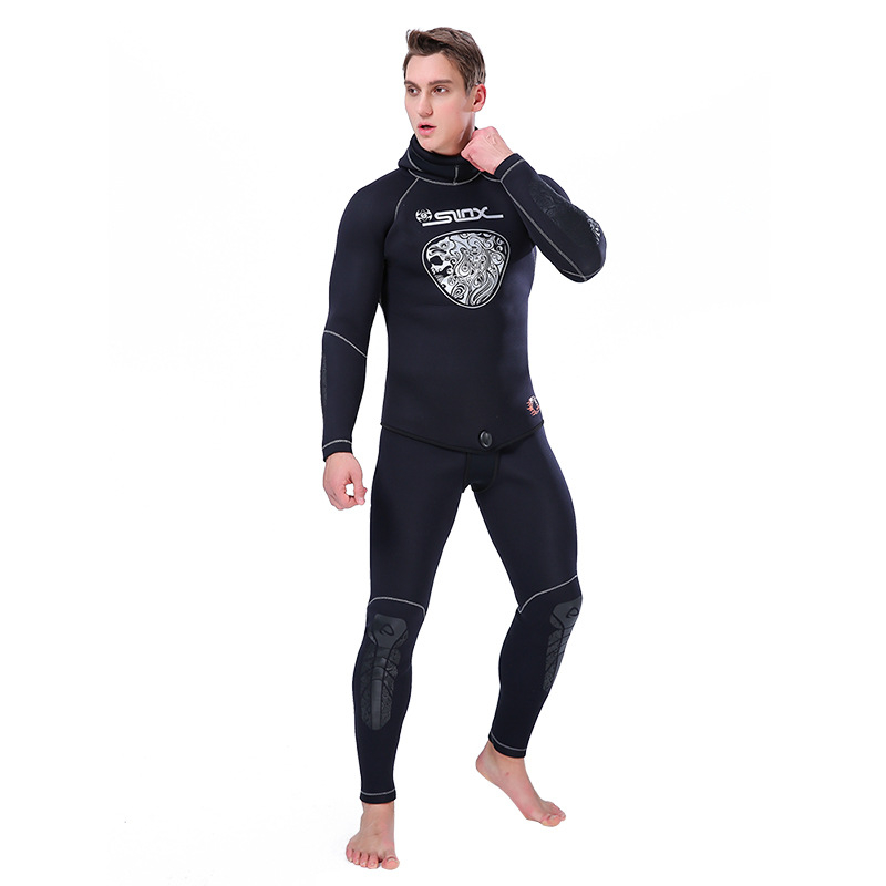 Wetsuit s dugim rukavima i kapuljačom, 5 mm neopren + najlon, za ronjenje i plivanje, odrasli muškarac, dvodijelni SLINX wetsuit