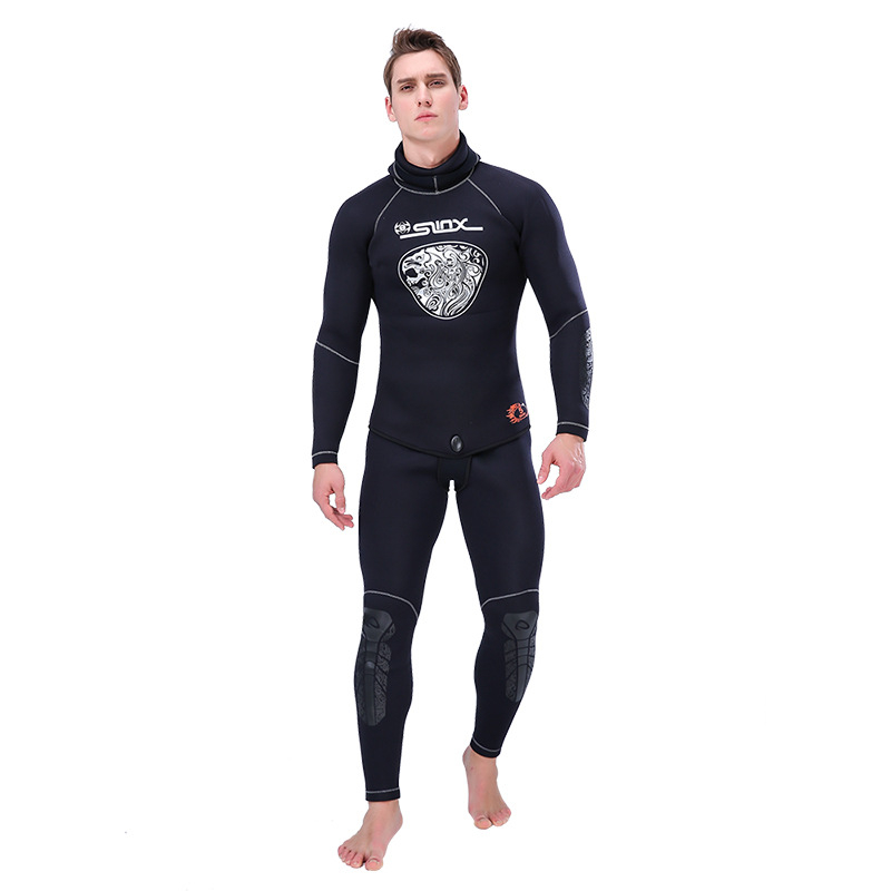 Wetsuit s dugim rukavima i kapuljačom, 5 mm neopren + najlon, za ronjenje i plivanje, odrasli muškarac, dvodijelni SLINX wetsuit