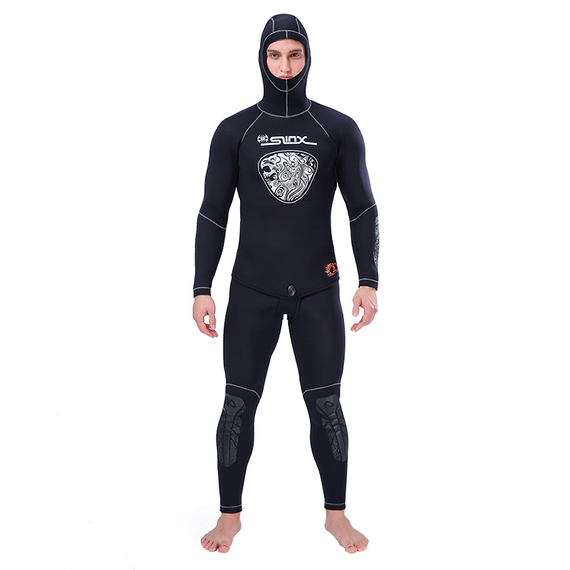 Wetsuit s dugim rukavima i kapuljačom, 5 mm neopren + najlon, za ronjenje i plivanje, odrasli muškarac, dvodijelni SLINX wetsuit