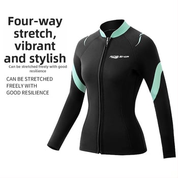 Costum de neopren pentru femei, două piese, pentru surfing și snorkeling, 3 mm neopren-nylon, uscare rapidă, model în dungi, croială slim