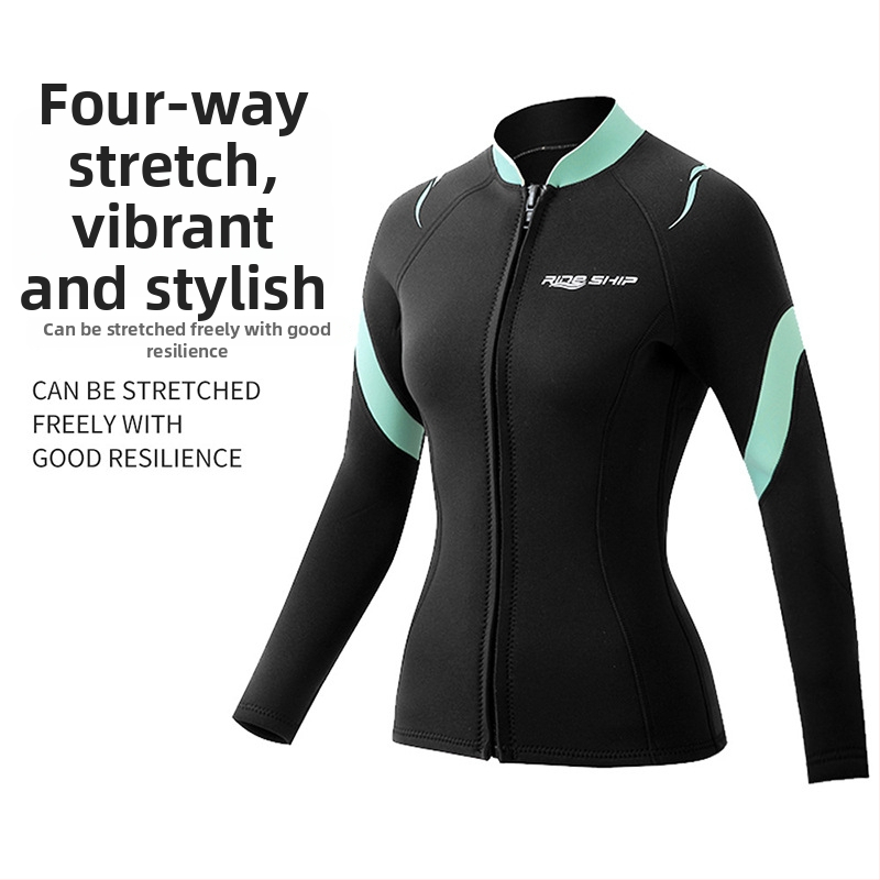 Costum de neopren pentru femei, două piese, pentru surfing și snorkeling, 3 mm neopren-nylon, uscare rapidă, model în dungi, croială slim