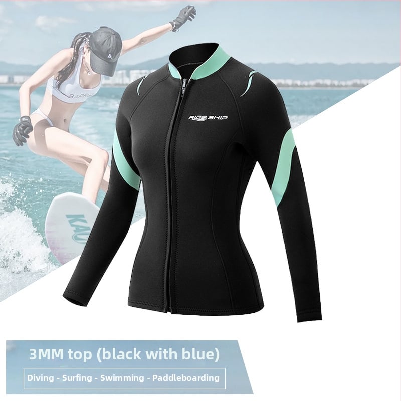 Costum de neopren pentru femei, două piese, pentru surfing și snorkeling, 3 mm neopren-nylon, uscare rapidă, model în dungi, croială slim