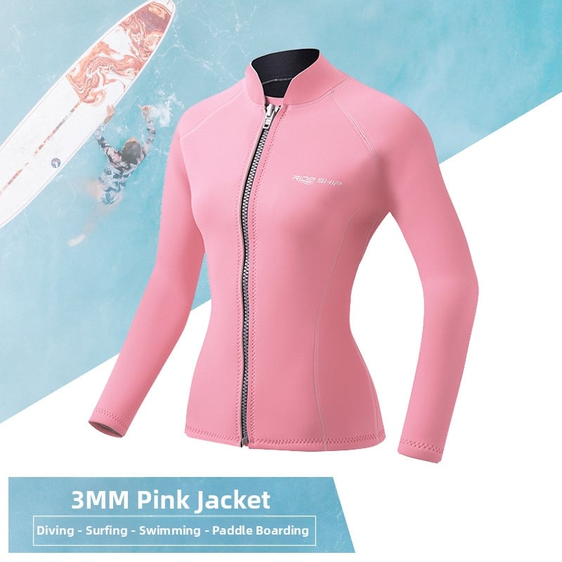 Costum de neopren pentru femei, două piese, pentru surfing și snorkeling, 3 mm neopren-nylon, uscare rapidă, model în dungi, croială slim
