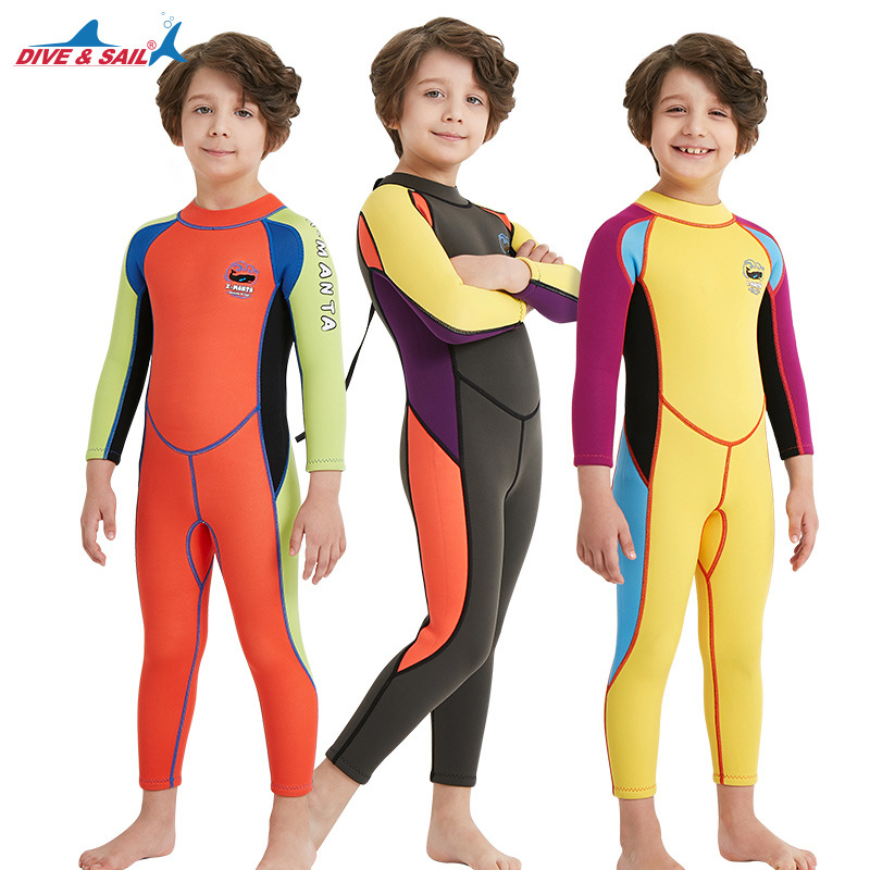 Dječji jednopojasni wetsuit za ronjenje, 2.5 mm SCR neopren + najlon, dugi rukav, cijelogodišnje grijanje za ronjenje, snorkeling i surfanje