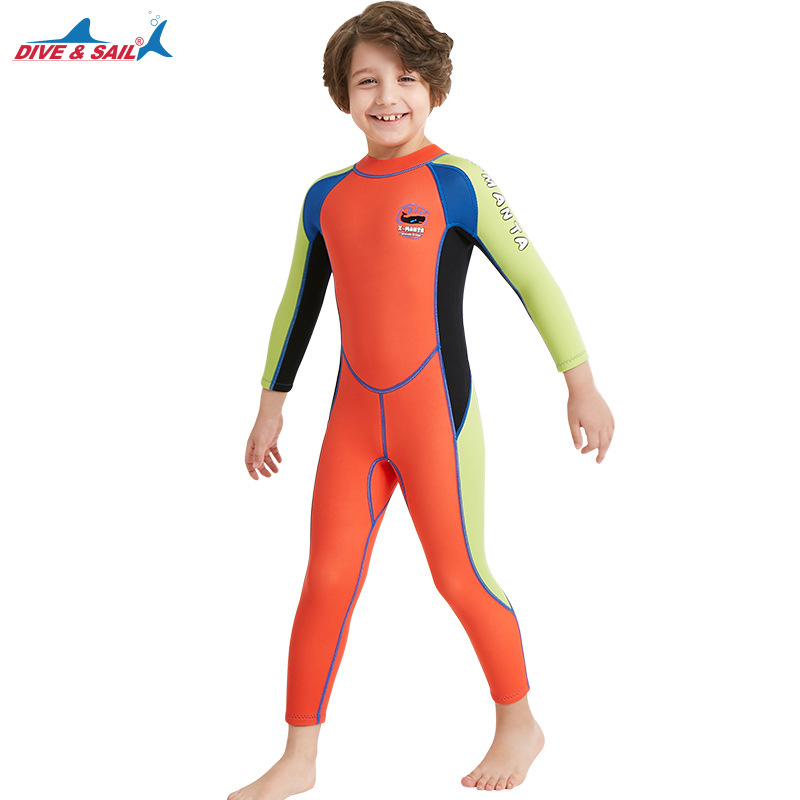 Dječji jednopojasni wetsuit za ronjenje, 2.5 mm SCR neopren + najlon, dugi rukav, cijelogodišnje grijanje za ronjenje, snorkeling i surfanje